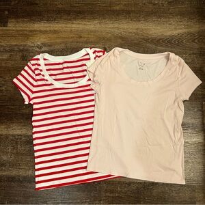 a new day Red Striped and Pink Short Sleeve Tees